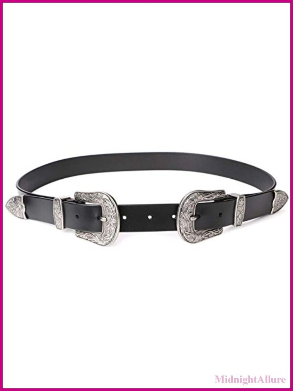 Western Double Buckle Leather Belt Adjustable Cowgirl Country Belt for Jeans
